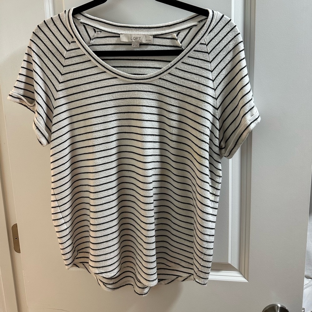 Loft white and black striped top